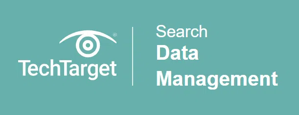 Logo for TechTargets Search Data Management. Features the TechTarget eye symbol, with text TechTarget on the left and Search Data Management on the right, set against a teal background.