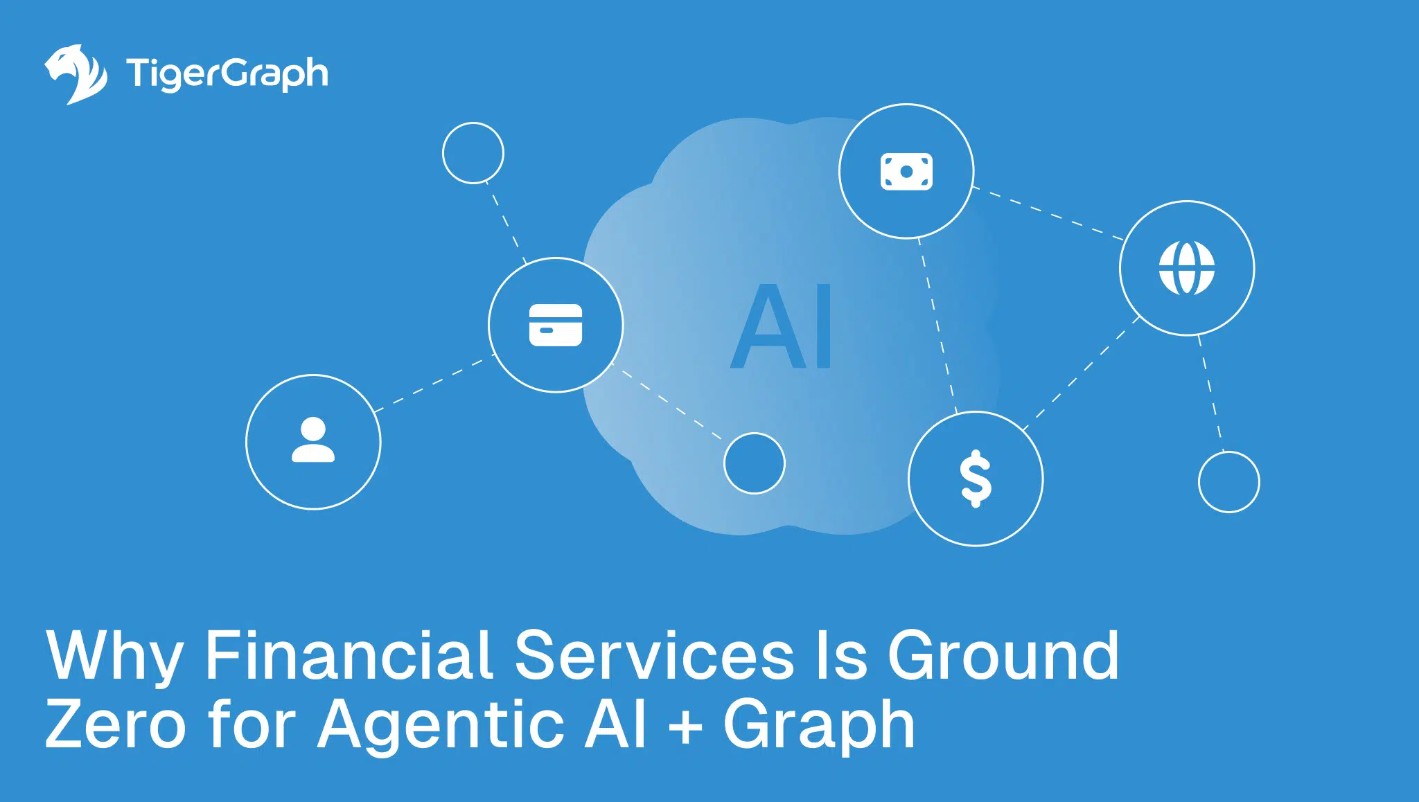 A blue background with white circles and symbols, evoking the dynamic and intelligent presence of Agentic AI.
